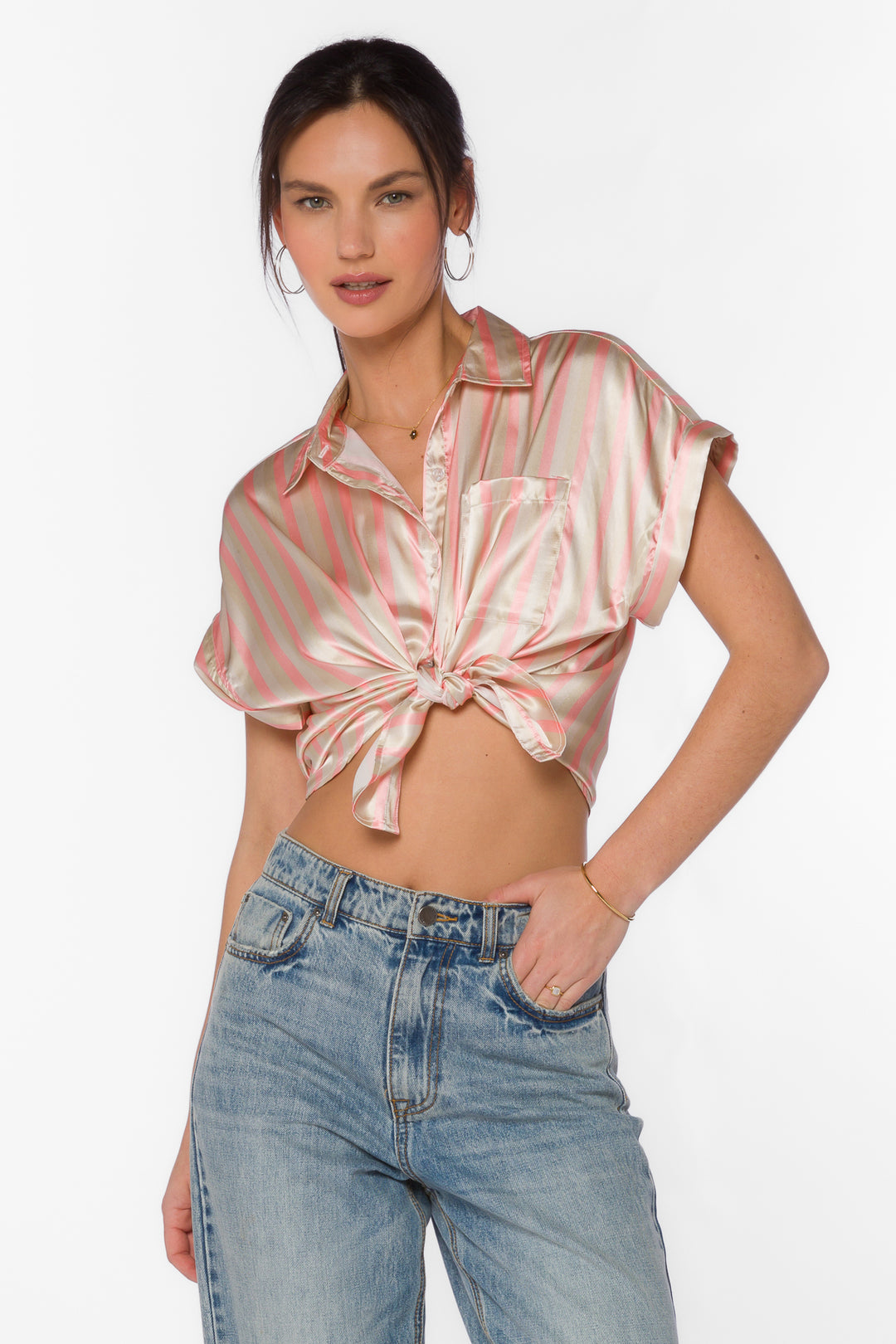 Marni Coral Stripe Shirt - Tops - Velvet Heart Clothing