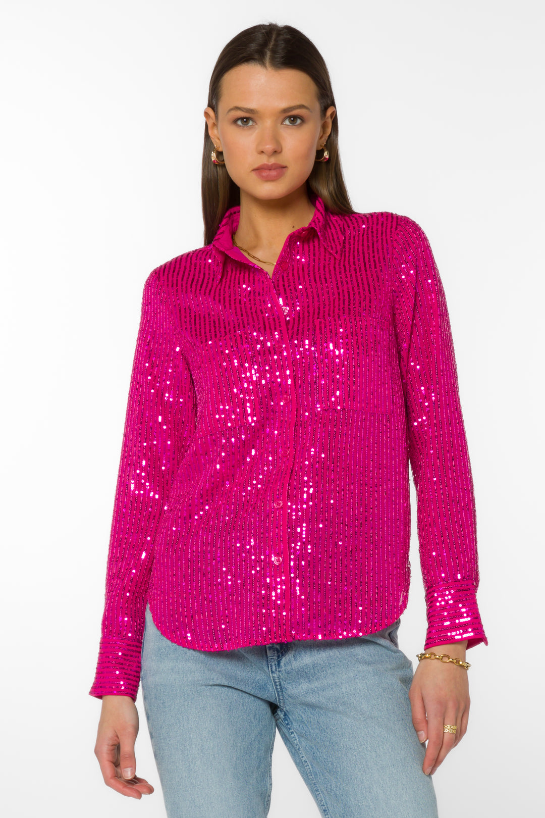 Michael Dragonfruit Sequin Shirt - Tops - Velvet Heart Clothing