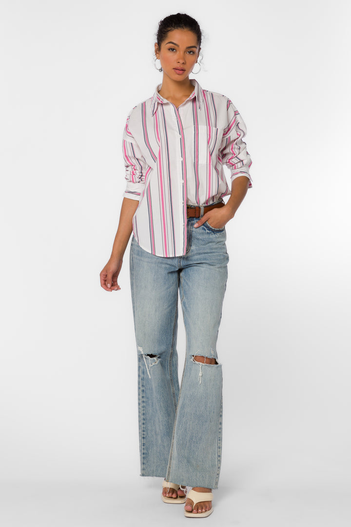 Mitch Pink Stripe Shirt - Tops - Velvet Heart Clothing