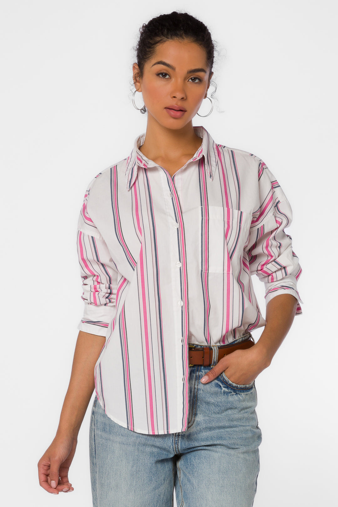 Mitch Pink Stripe Shirt - Tops - Velvet Heart Clothing