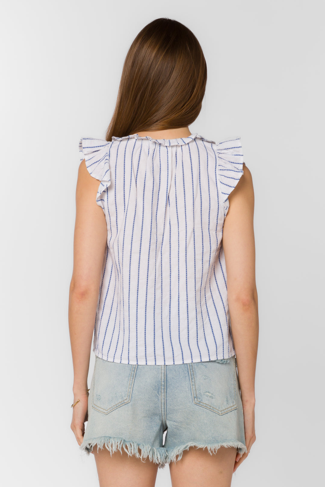 Nazira Blue White Jacquard Stripe Top - Tops - Velvet Heart Clothing