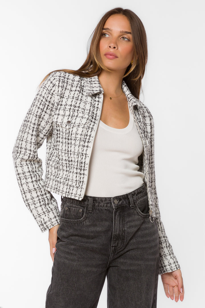 Nyra White Black Tweed Jacket - Jackets & Outerwear - Velvet Heart Clothing