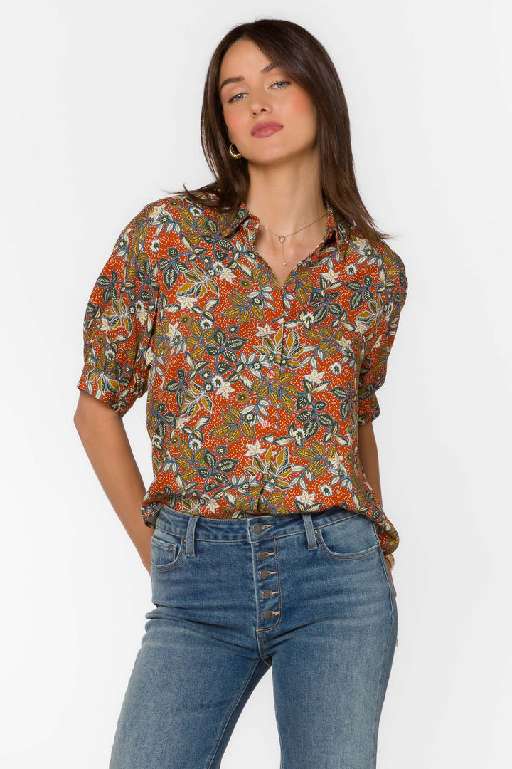 Pippen Copper Dotted Leaf Top - Tops - Velvet Heart Clothing