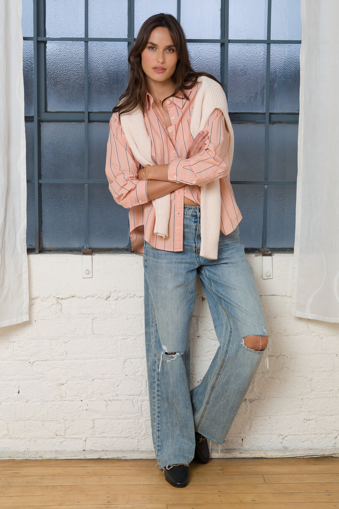 Randall Peach Stripe Shirt - Tops - Velvet Heart Clothing