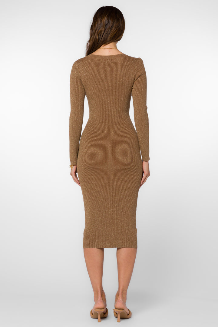 Rasha Taupe Metallic Dress - Dresses - Velvet Heart Clothing