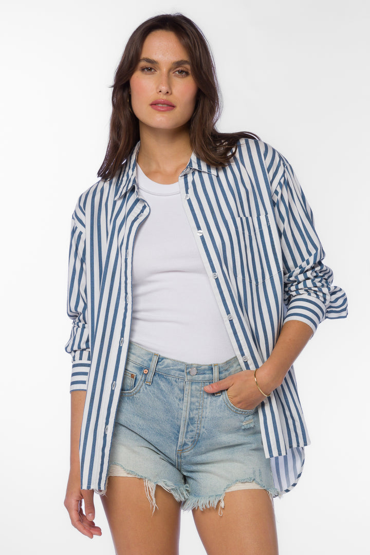 Ricky Navy Stripe Shirt - Tops - Velvet Heart Clothing