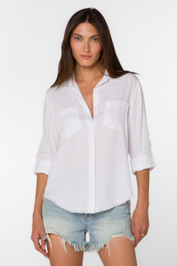 Riley Frayed Optic White Shirt - Tops - Velvet Heart Clothing