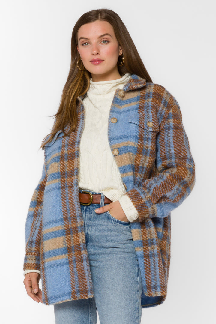 Royce Blue Brown Plaid Shacket - Jackets & Outerwear - Velvet Heart Clothing