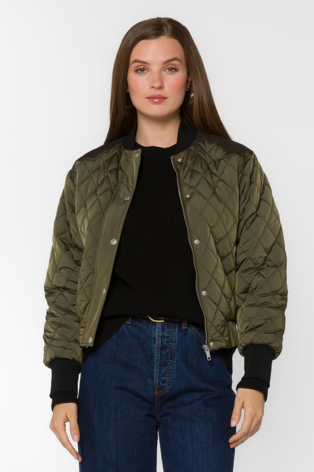 Sakura Army Green Bomber Jacket - Jackets & Outerwear - Velvet Heart Clothing