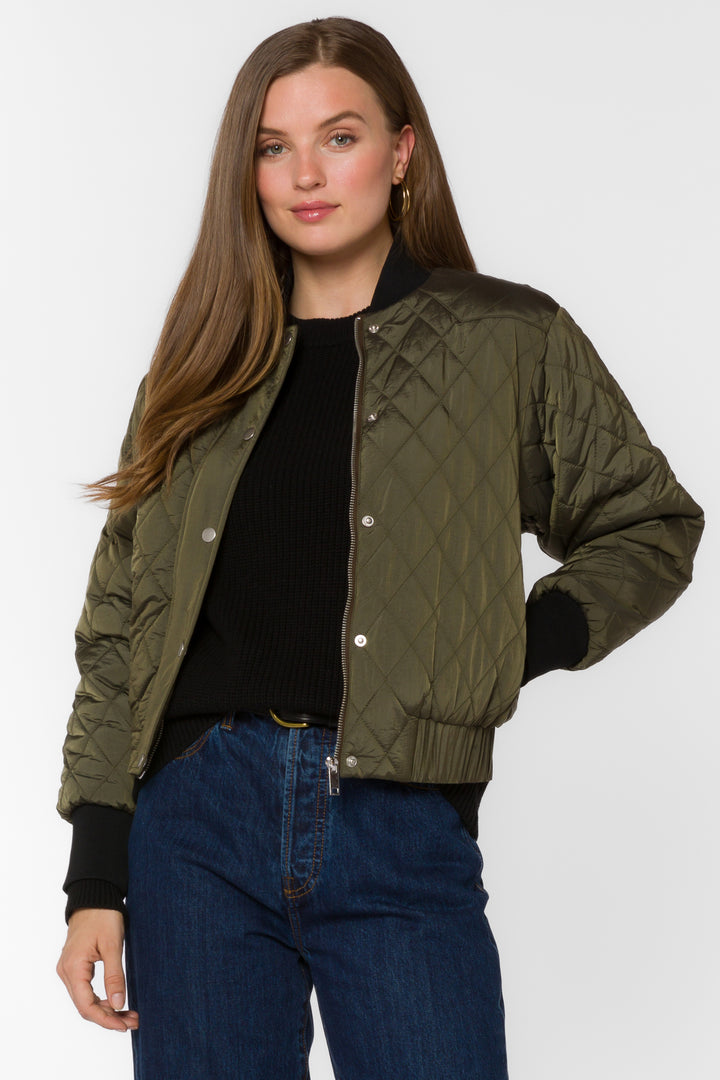 Sakura Army Green Bomber Jacket - Jackets & Outerwear - Velvet Heart Clothing