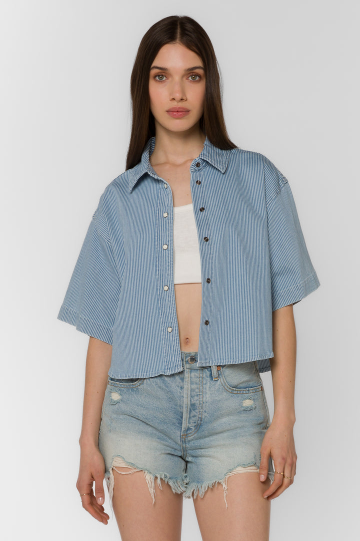 Salem Blue Rivera Stripe Shirt - Tops - Velvet Heart Clothing