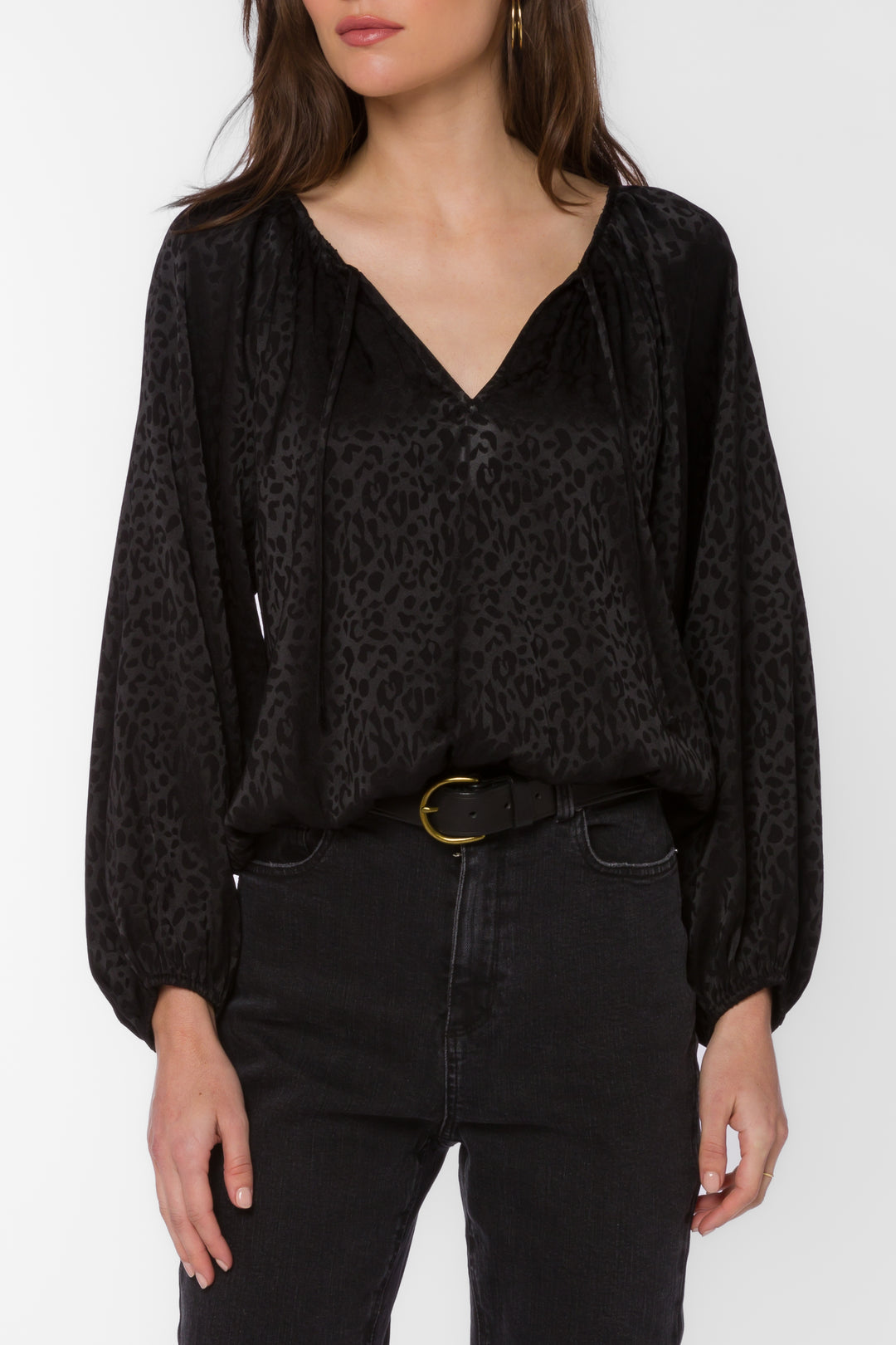 Sarai Black Leopard Jacquard Top - Tops - Velvet Heart Clothing