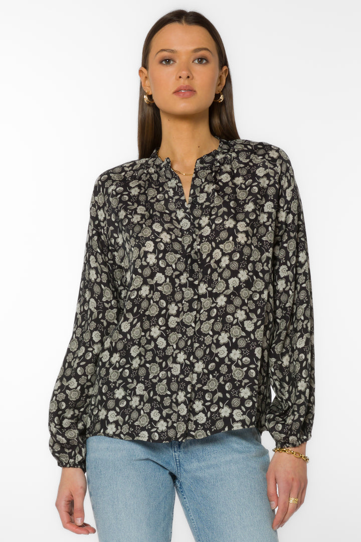 Saya Black Floral Shirt - Tops - Velvet Heart Clothing