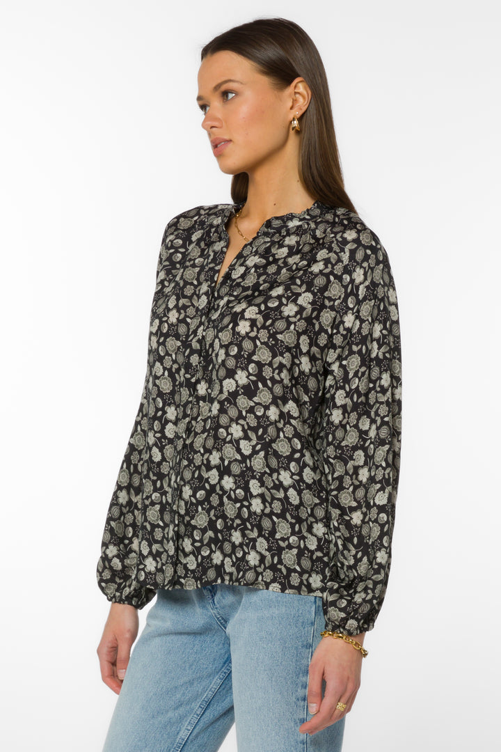 Saya Black Floral Shirt - Tops - Velvet Heart Clothing