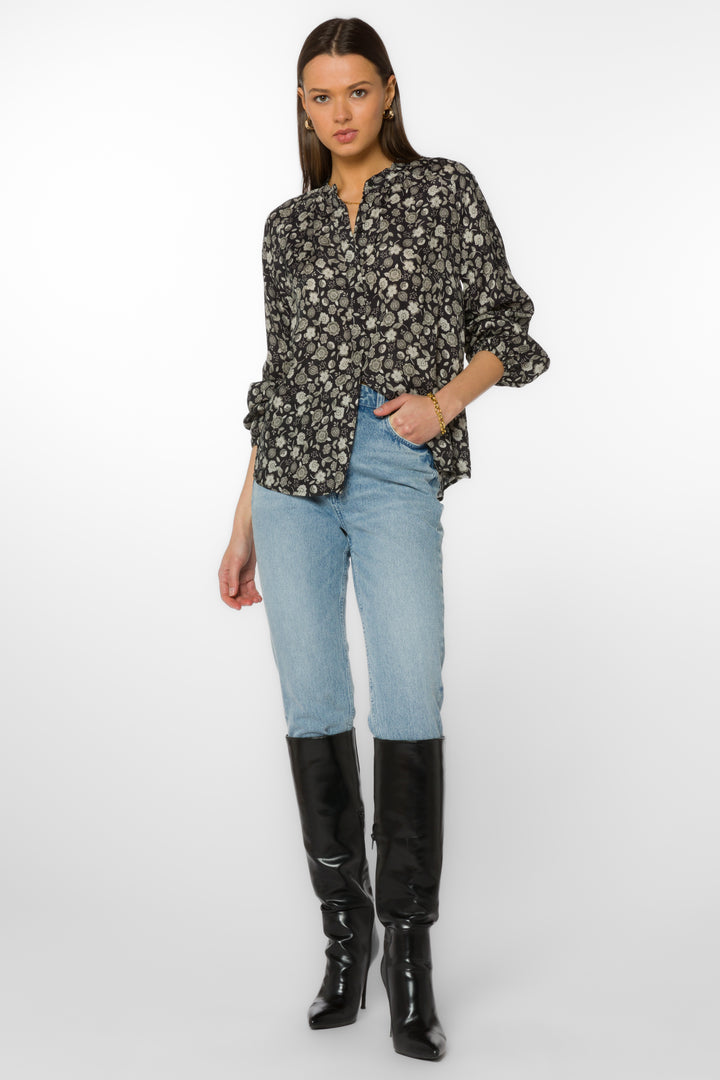 Saya Black Floral Shirt - Tops - Velvet Heart Clothing