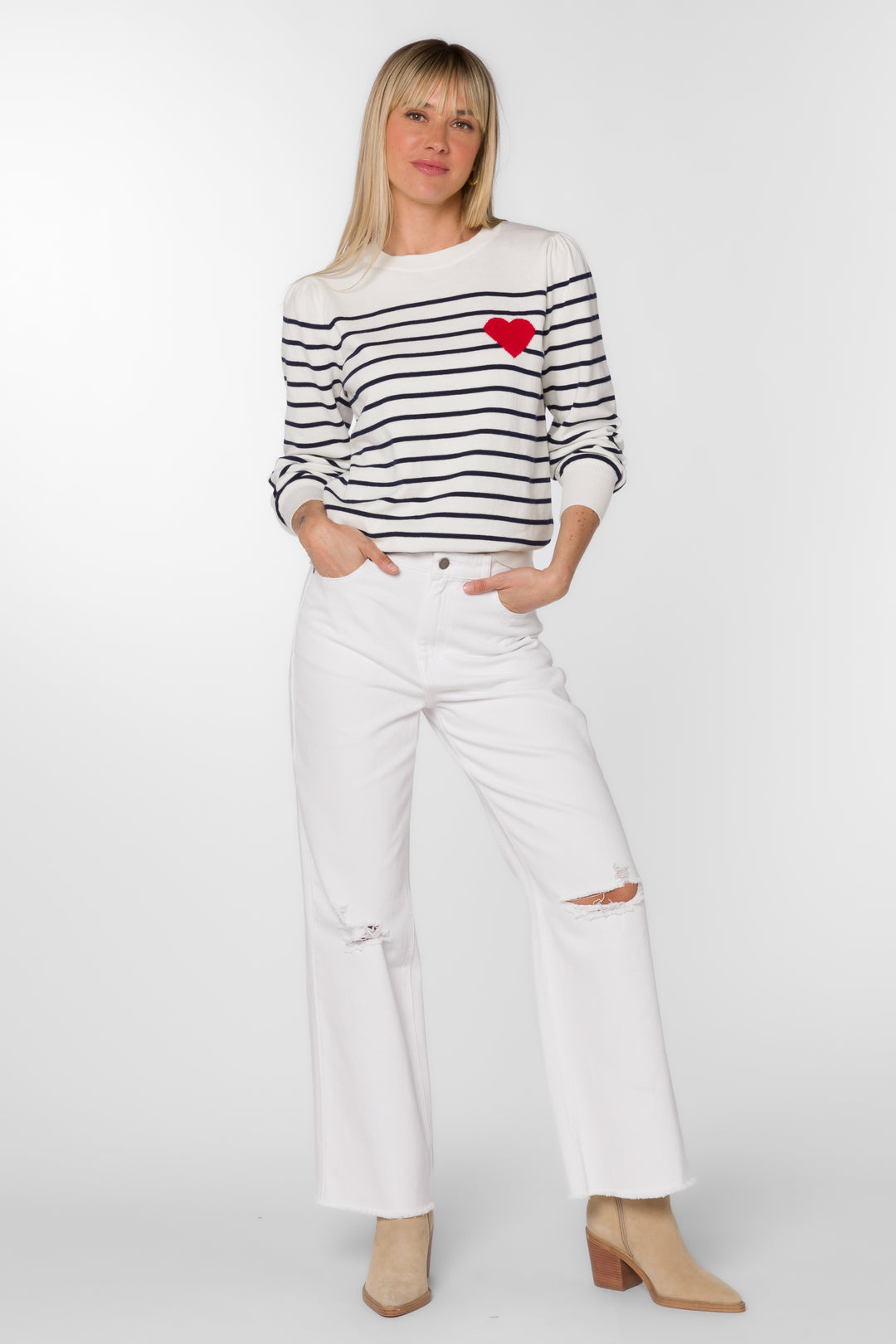 Serissa Ecru Navy Stripe Sweater - Sweaters - Velvet Heart Clothing