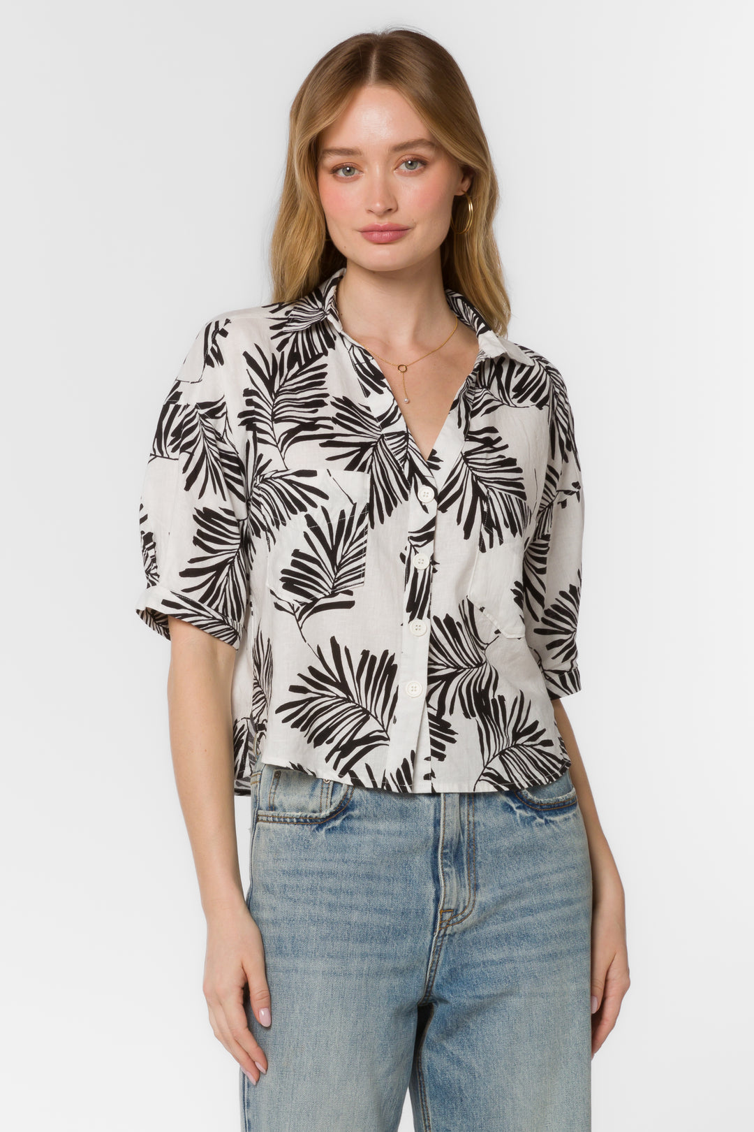 Shaymarie Black White Palm Shirt - Tops - Velvet Heart Clothing