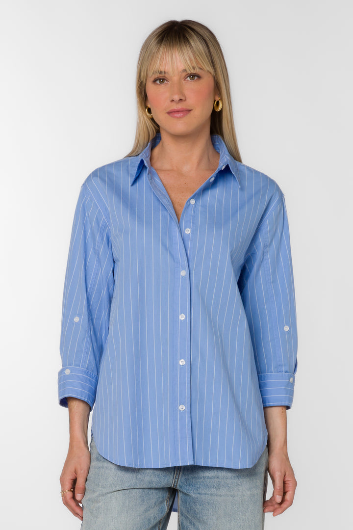 Suri Frosty Blue Stripe Shirt - Tops - Velvet Heart Clothing