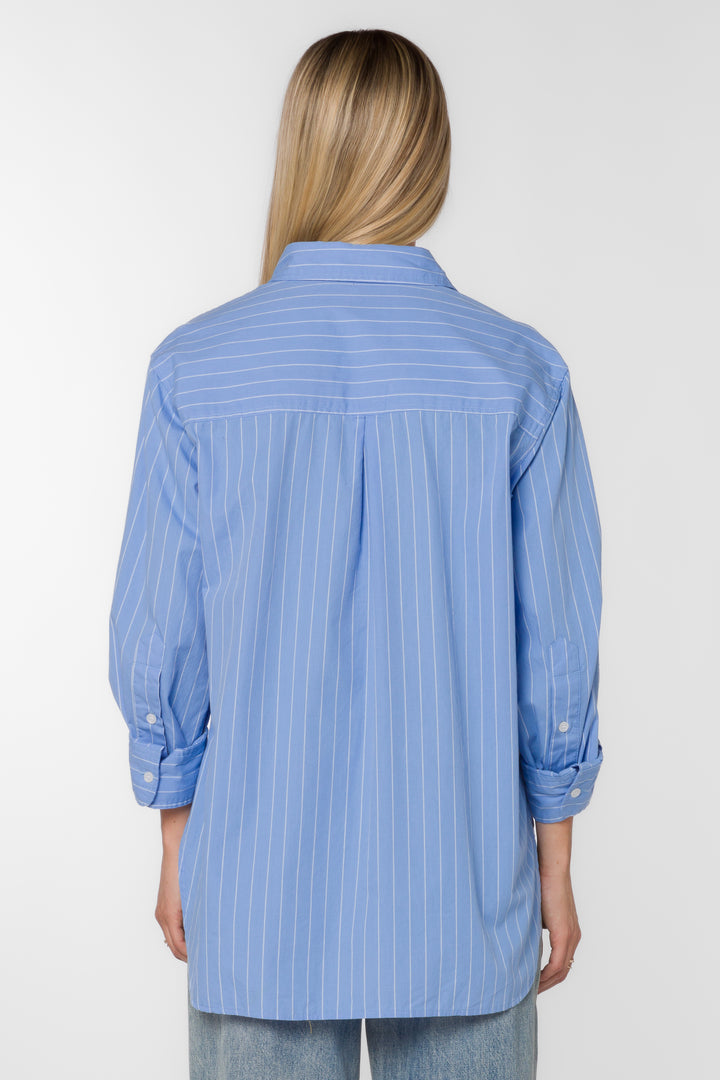 Suri Frosty Blue Stripe Shirt - Tops - Velvet Heart Clothing