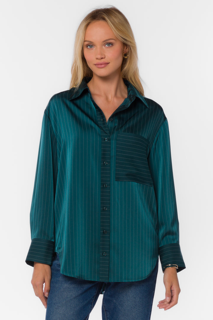 Sutton Green Stripe Shirt - Tops - Velvet Heart Clothing