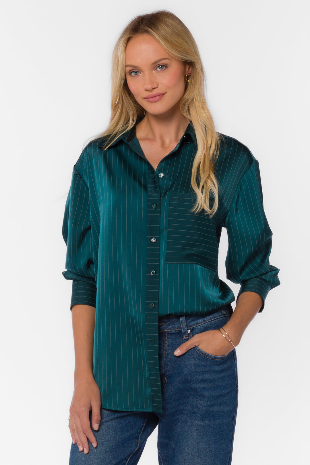 Sutton Green Stripe Shirt - Tops - Velvet Heart Clothing