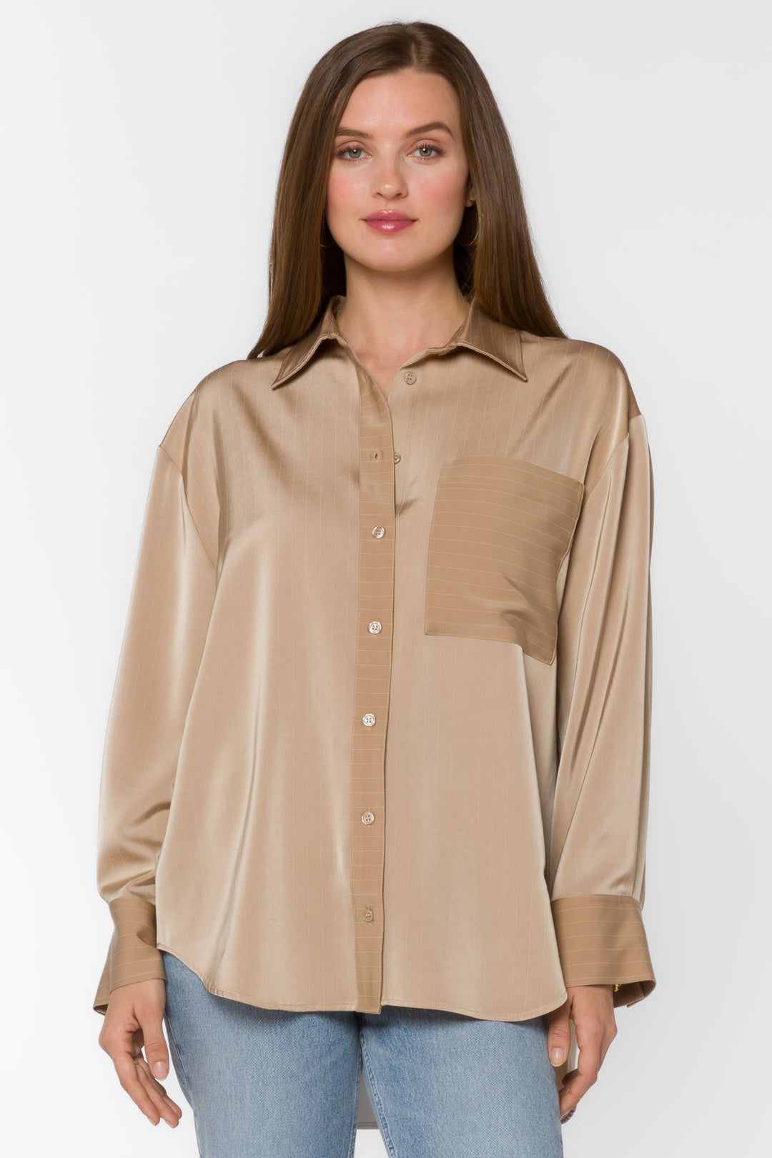 Sutton Taupe Stripe Shirt - Tops - Velvet Heart Clothing