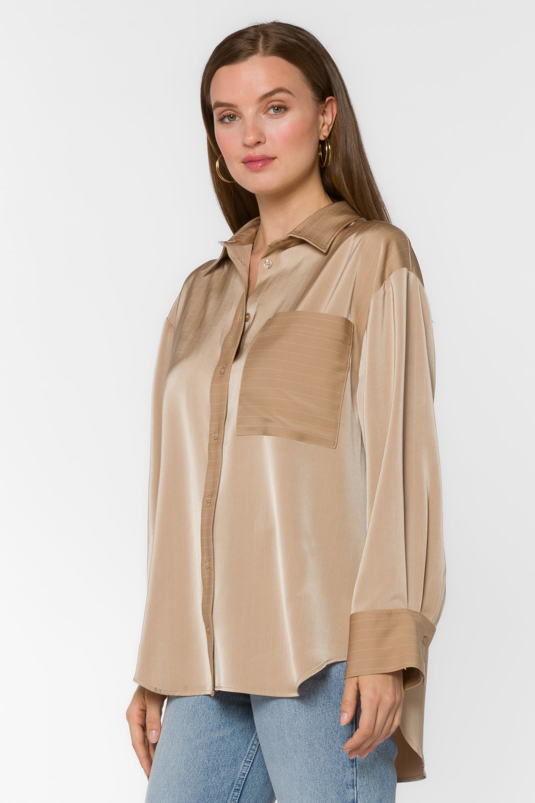 Sutton Taupe Stripe Shirt - Tops - Velvet Heart Clothing