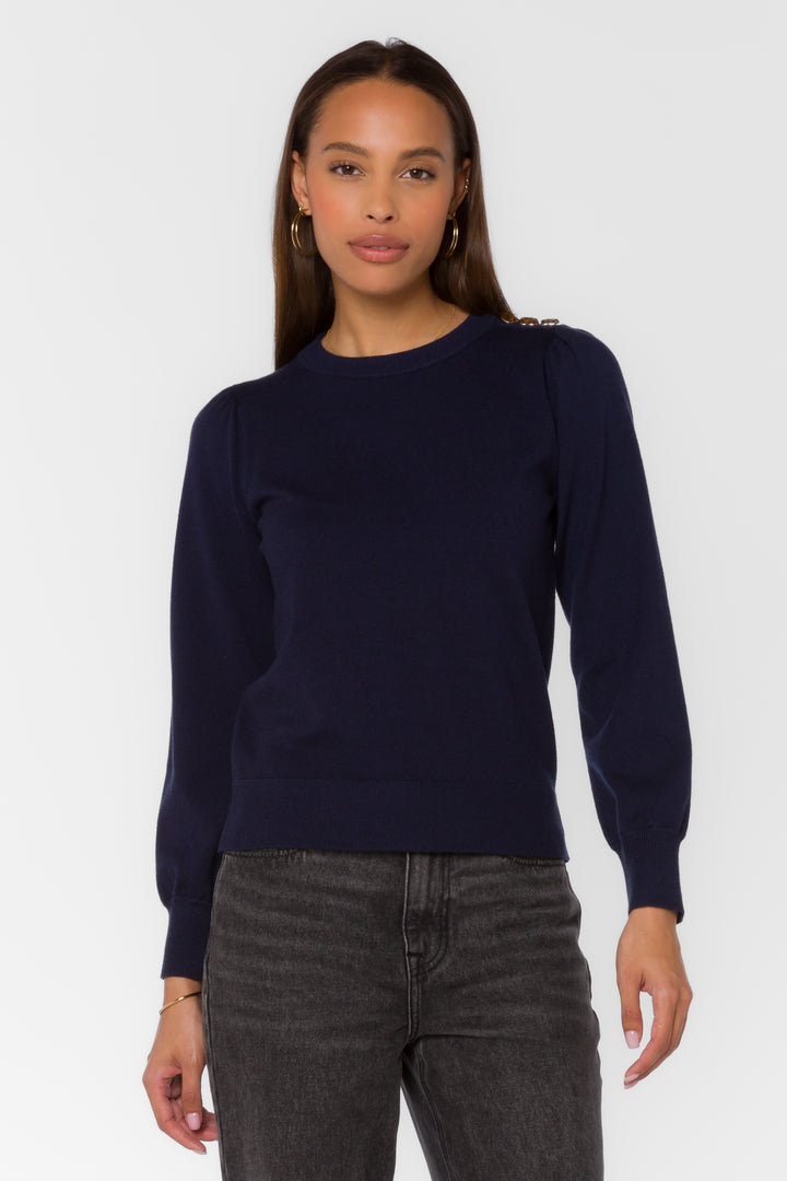 Taffy Navy Gold Button Sweater - Sweaters - Velvet Heart Clothing