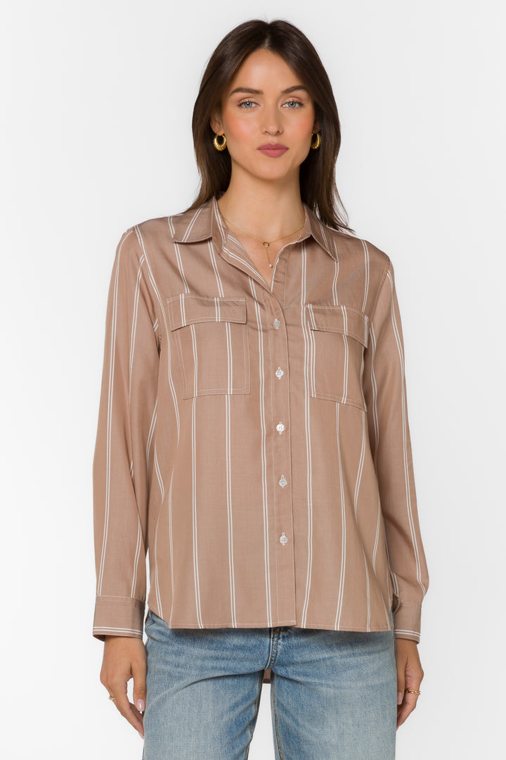 Talma Praline Stripe Shirt - Tops - Velvet Heart Clothing