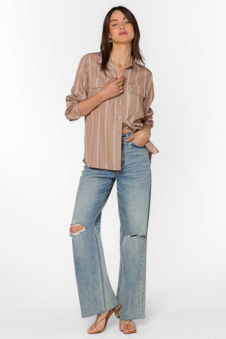 Talma Praline Stripe Shirt - Tops - Velvet Heart Clothing