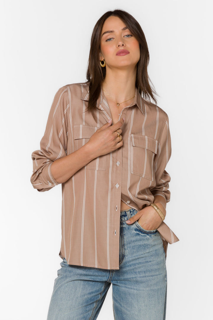 Talma Praline Stripe Shirt - Tops - Velvet Heart Clothing