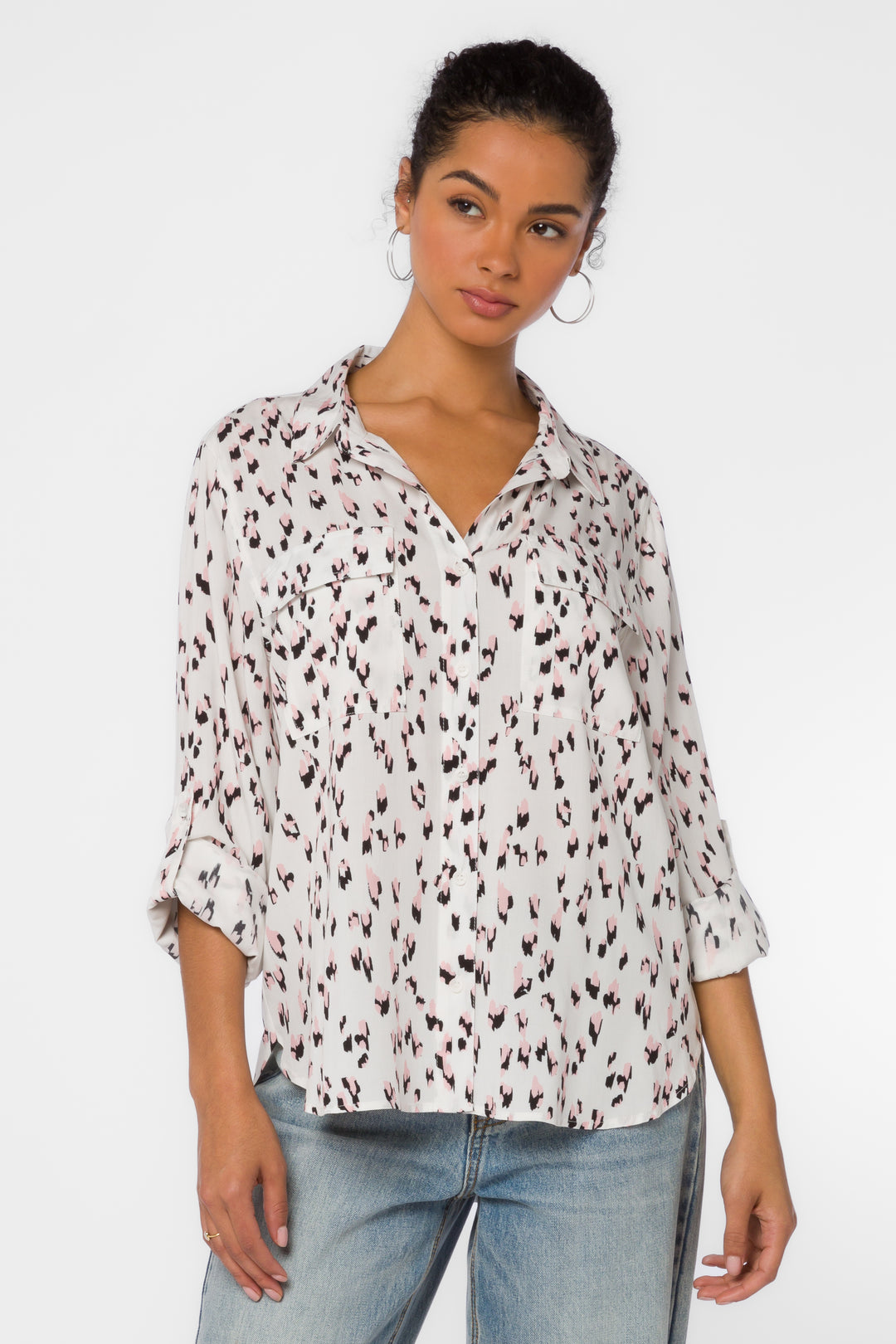 Talma Pink Black Abstract Shirt - Tops - Velvet Heart Clothing