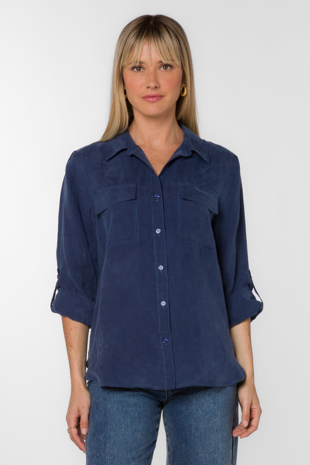 Talma Navy Shirt - Tops - Velvet Heart Clothing