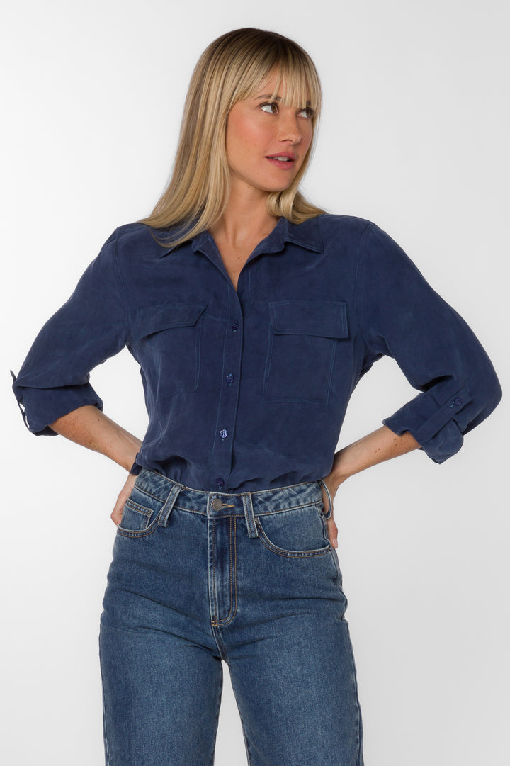 Talma Navy Shirt - Tops - Velvet Heart Clothing