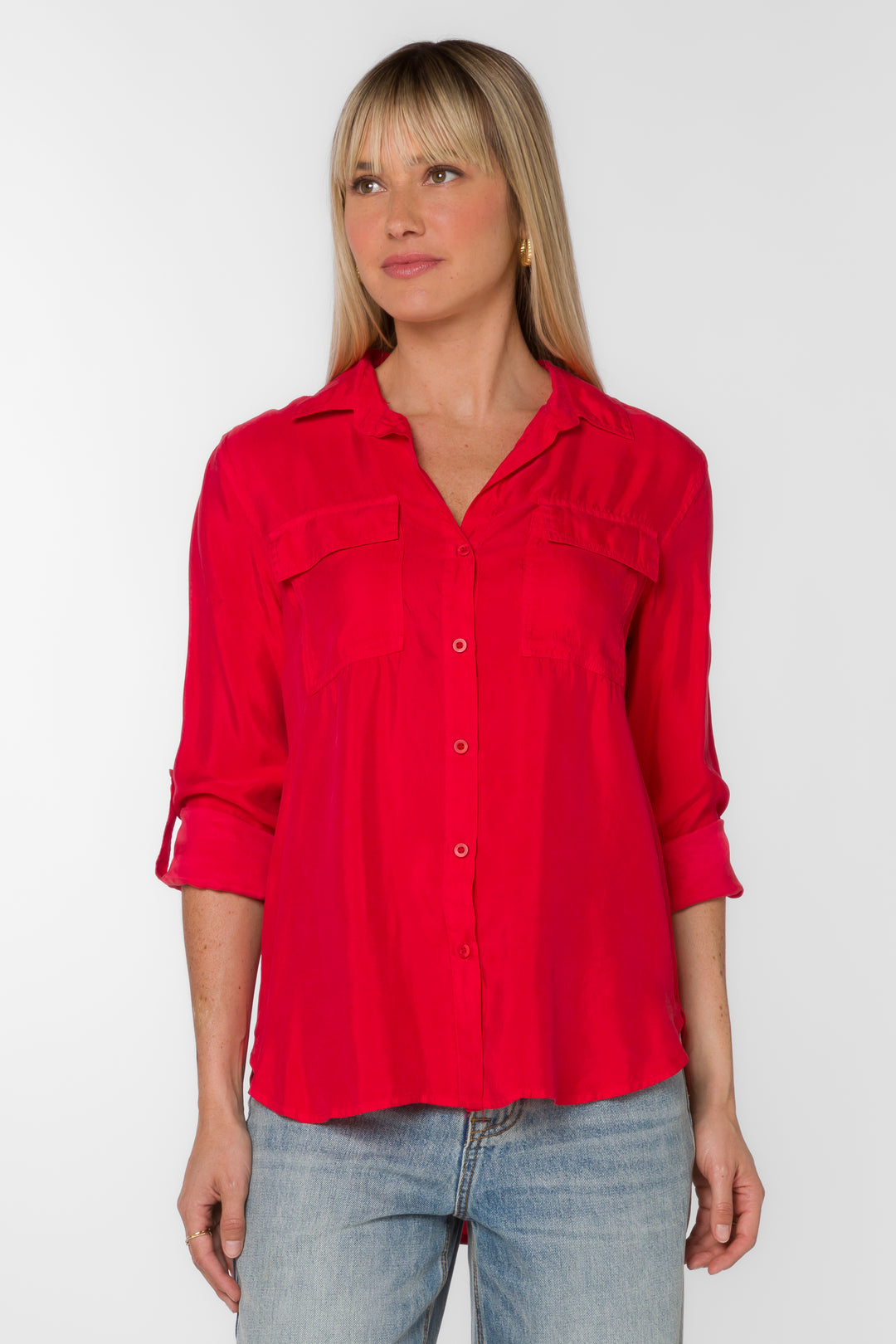 Talma Red Viscose Shirt - Tops - Velvet Heart Clothing