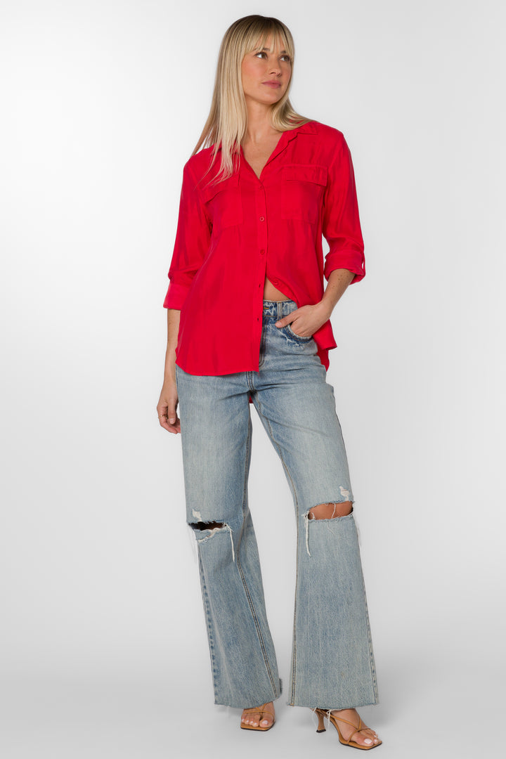 Talma Red Viscose Shirt - Tops - Velvet Heart Clothing