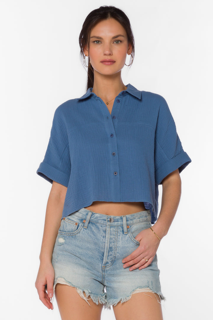 Trista Vintage Blue Shirt - Tops - Velvet Heart Clothing