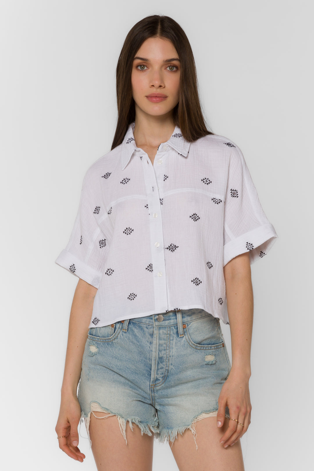 Trista Optic White Embroidery Shirt - Tops - Velvet Heart Clothing