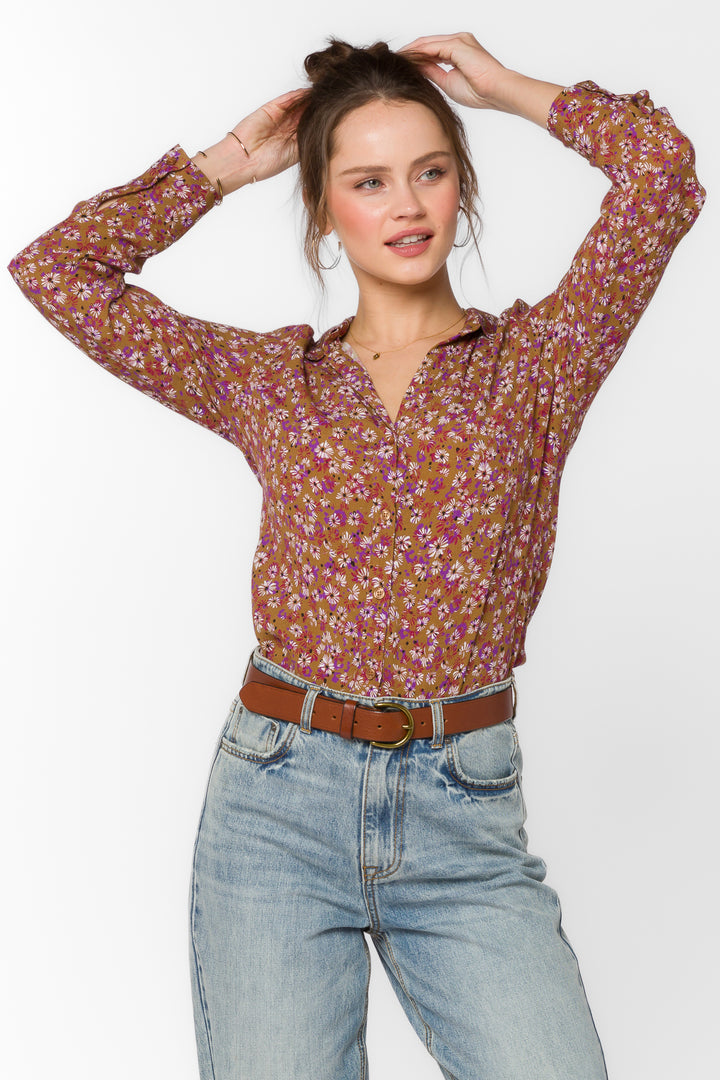 Tucker Golden Ditsy Floral Shirt - Tops - Velvet Heart Clothing