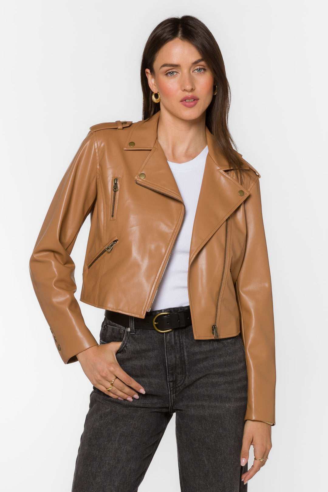 Vermont Tan Vegan Leather Jacket - Jackets & Outerwear - Velvet Heart Clothing